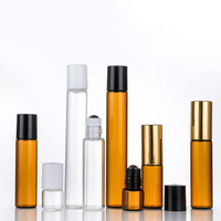 Bouteille vide ambre rechargeable pour les yeux, huile essentielle de parfum, 1ml 2ml 3ml 5ml 10ml 15ml, bouteille en verre à bille roulante avec couvercle doré