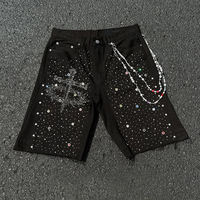 Jeans Cortos de Mezclilla para Hombre, Estilo Hip Hop, Decorados con Pedrería, Diseño Personalizado OEM, Vintage, Casuales, Versátiles y Desgastados