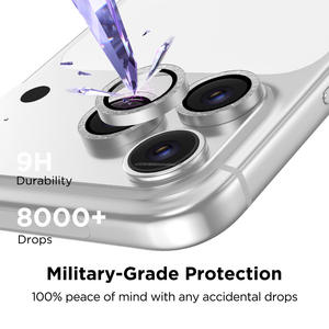 Protection d'objectif d'appareil photo en verre trempé 9H personnalisée en usine, couverture intégrale, avec paillettes et localisateur pour iPhone 17 Pro Max - Product Image 3