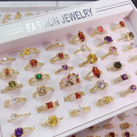 Lot de bagues colorées en zircon, plaquées or avec micro-incrustations, style rétro de luxe, anti-décoloration, pour femmes