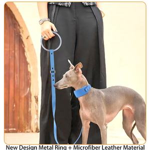 Guinzaglio piatto in pelle di lusso con manico unico anello riciclato guinzaglio per cani da corsa - Product Image 2