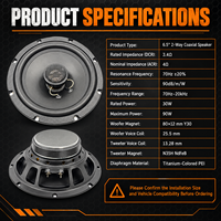 Set Speaker Audio Mobil Koaksial 6.5 Inch Canggih 30W RMS 120W Peak 90dB 60-20KHz 4 Ohm Kerucut Kevlar Anyaman Dengan Grille Tweeter