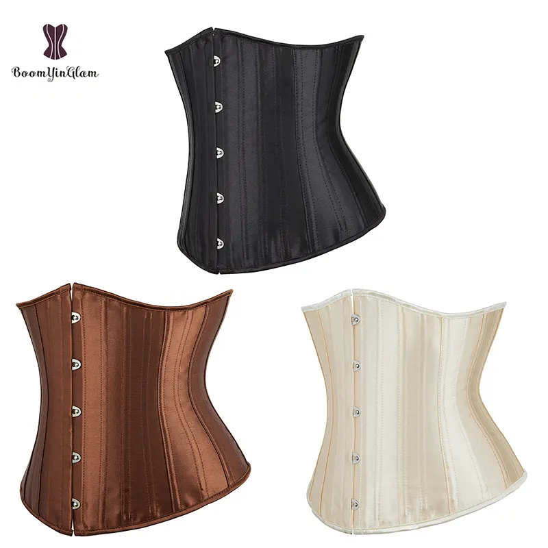 Plus Size XXXXXXL Skin Women Corset Shaper Satin Underbust Sexy Lingerie Top 26 Steel Boned Bustier For Weight Loss