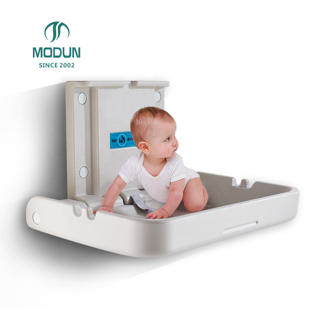 Modun Horizontal Foldable HDPE Wall Mount Silver Baby Changing Station with 50KG Capacity for 3-12 Months