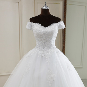 Elegant Off Shoulder Wedding Dress <b>White</b> <b>Lace</b> Sweetheart Neckline Natural Waistline Vintage Style Bridal Gown - Product Image 1