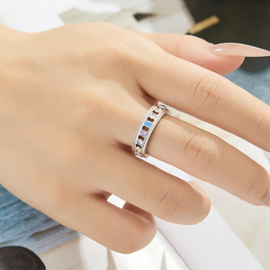 Openwork Woven Pattern Multi Color Zircon Ring Micro Pave Adjustable For Index Finger Party Jewelry - Product Image 2