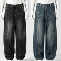 Jeans pour hommes coupe droite, effet usé, style streetwear américain, design Machete simple, denim robuste, coupe ample et baggy