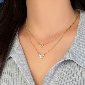 Colliers en zircone cubique micro-pavés, plaqués or, pendentif papillon tendance, bijoux pour femmes - Product Image 5