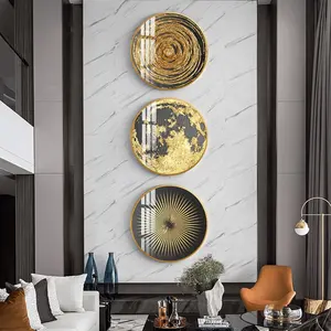 圆形抽象美式风格客厅门廊金色Horloge壁画壁画