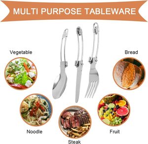 <span class=keywords><strong>Vajilla</strong></span> de viaje portátil, juego de cubiertos plegables de acero inoxidable, cuchara, cuchillo y tenedor con bolsa de almacenamiento para acampar, Picnic al aire libre - Product Image 6