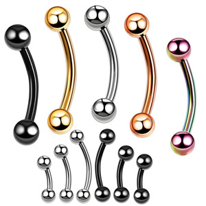 Piercing de sourcil en forme de barre courbée |   Bijoux de piercing pour le nez, les lèvres et le cartilage en acier inoxydable 316L plaqué PVD, vente en gros - Product Image 2