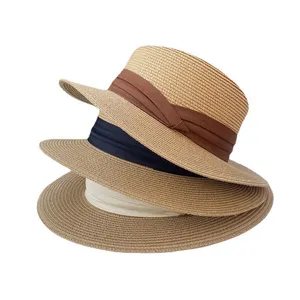 قبعة صيفية للرجال والنساء من بنما بسعر الجملة، قبعة شاطئ فيدورا من الورق المضفر به جدائل من القش، قبعات مخصصة مع إطار يسمح بالتهوية