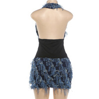 Robe Courte Halter Femme en Maille à Paillettes, Dos Nu, Sans Manches, Taille Cintrée, Tendance, Moulante pour l'Été