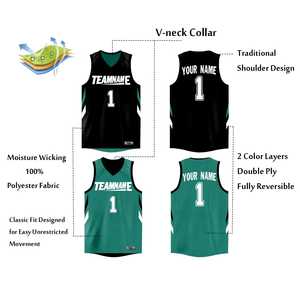Maillot de basket-ball athlétique personnalisé noir et vert double face - Product Image 4