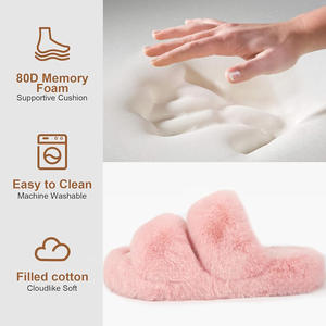 Soffici pantofole da donna in pelliccia sintetica comode <span class=keywords><strong>ciabatte</strong></span> a punta aperta a due fasce <span class=keywords><strong>con</strong></span> fodera in pile Sole pantofole sfocate <span class=keywords><strong>con</strong></span> plateau - Product Image 4