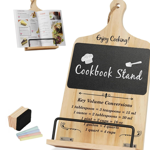 Support de livre de cuisine en bois de pin avec <span class=keywords><strong>porte</strong></span>-pages en métal, autocollant de tableau noir amovible, support de tablette pour comptoir de cuisine - Product Image 2