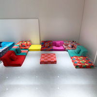 Canapé d'Angle Modulable Roche Bobois Designer de France, Tissu Coloré Composé Pièces par Pièces, Ensemble de Mobilier au Sol pour Villas