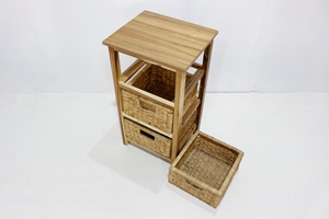 Armoire en bois à 3 niveaux écologique avec 3 paniers en jacinthe d'eau, meubles durables pour l'organisation de la maison - Product Image 6