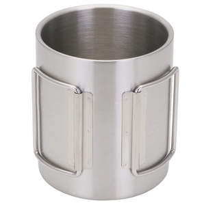 Stainless Steel 9.92 Ounce 10 Oz. Stainless Steel Outdoors <b>Camping</b> <b>Cup</b> W/Foldable Handles 2 Piece Set - Product Image 3