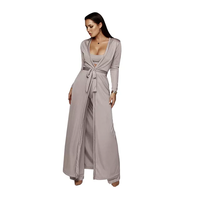 Usine en gros Europe et mode américaine costumes décontractés Stretch tricoté haut de bikini pantalon à jambes larges + long manteau trois pièces femmes