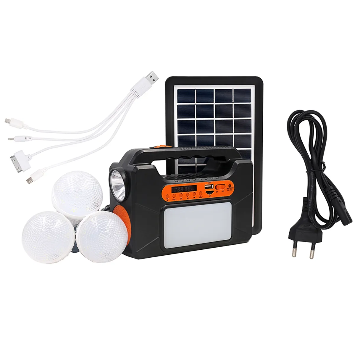 Solar Power Panel Generator Kit Radio+3 LED Bulb Light for Home Outdoor Emergency Lighting