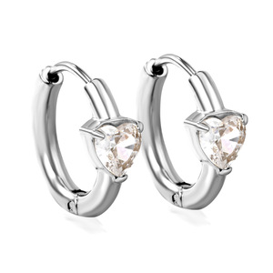 Pendientes con clip en forma de corazón, incrustaciones de cristal en tono dorado, joyería de acero inoxidable para uso diario - Product Image 4