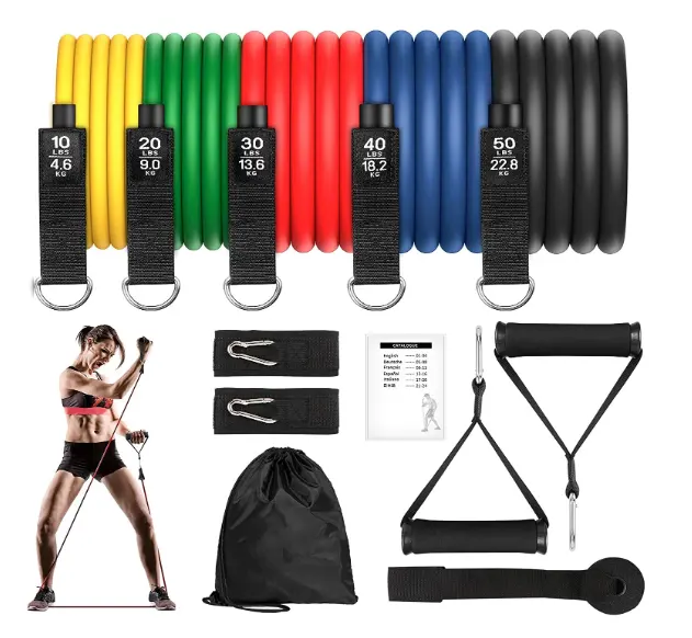 Melhores Bandas De Resistência De Exercício 11Pc Set, Bandas De Resistência De Fitness Home Exercício Cordas Elásticas Para Treinamento De Força Interior