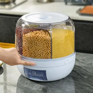 Ronde Rijst Graankorrel Dispenser 6 Compartiment Droge Voedselbewaarcontainer Voor Keuken Roterend Plastic 6 In 1 Koreaanse Oem Cn; Zhe