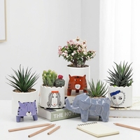 Pot de fleurs en céramique mignon en forme d'animal de dessin animé, style nordique moderne minimaliste, petits pots pour succulentes, cactus, fleurs, mini éléphant, chat, renard