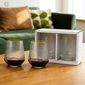 Juego de 2 Copas de Vino sin Tallo para Regalo de San Valentín, Copas de Agua Onduladas Sopladas a Mano, Resistentes al Calor para Café, Leche y Té - Product Image 1
