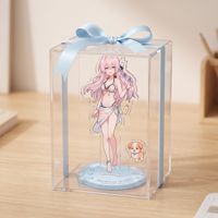 Figurine de fille anime en acrylique écologique personnalisée, sur socle à motif plage, pour affichage sur bureau, souvenir, cadeau promotionnel
