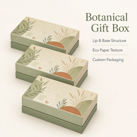 Boîte cadeau rigide en papier vert sauge personnalisée, impression botanique, deux pièces, couvercle et base, emballage de produit haut de gamme