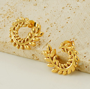 Pendientes de joyería de moda 18K oro Acero inoxidable estilo INS oreja de <span class=keywords><strong>trigo</strong></span> nunca se desvanecen pendientes de aro Vintage gruesos joyería - Product Image 3
