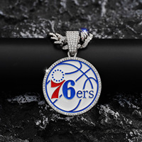 Collier pendentif numéro 76 - Médaillon rond entièrement serti de CZ sur chaîne cubaine, bijoux hip-hop pour homme