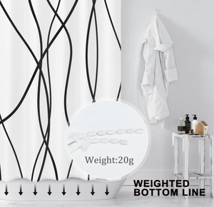 <span class=keywords><strong>Rideau</strong></span> <span class=keywords><strong>de</strong></span> <span class=keywords><strong>douche</strong></span> en polyester à rayures ondulées noires <span class=keywords><strong>et</strong></span> blanches pour salle <span class=keywords><strong>de</strong></span> bain avec crochets, accessoires <span class=keywords><strong>de</strong></span> bain imperméables, style hôtel - Product Image 5