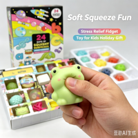 Calendrier de l'Avent 24 Jours : Jouet Surprise Squishy, Slime Beurre Doux à Presser, Boîte Mystère Sensorielle Anti-Stress, Cadeaux pour Enfants
