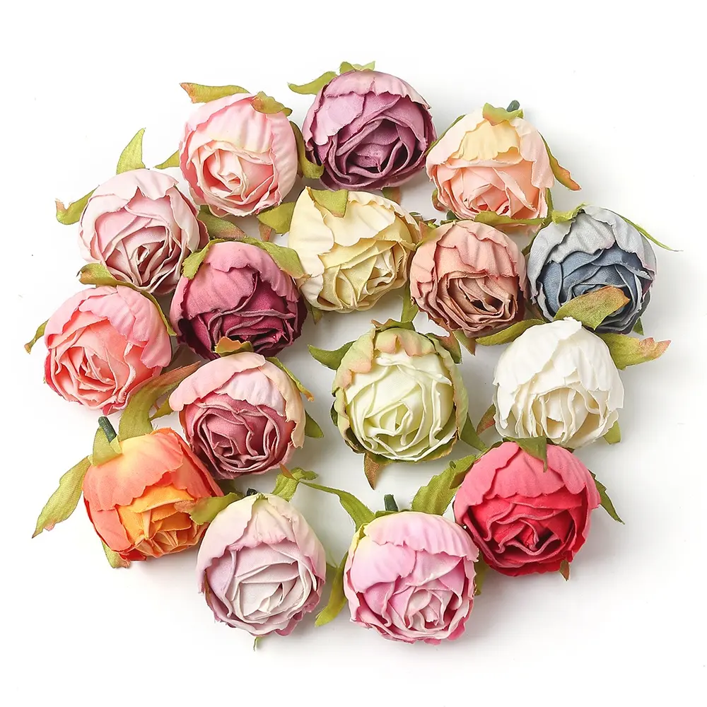 Retro artificial flowers scorched edges rose buds fakeflowers garlands headwear DIY handmade accessories gift box decoration