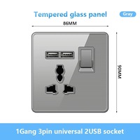 Prise murale universelle 5 broches avec interrupteur et voyant néon, en verre trempé de haute qualité, norme britannique 13A