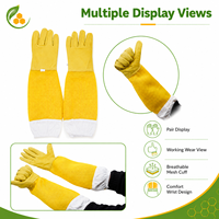 Gants d'apiculture pour temps chaud, paume en cuir de vache jaune, maille respirante 3D, manches longues, équipement de protection anti-piqûres d'abeilles