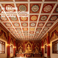 Plafond acoustique insonorisé et ignifuge en aluminium motif lotus, 600x600mm, revêtement poudré bleu marine, pour grand hall, salle de banquet et salle de bal
