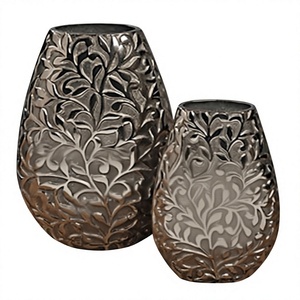 Jarrón de Metal Rústico para Mesa, Hecho a Mano con Diseño de Hojas, Jarrón Decorativo para Flores, Centro de Mesa Vintage para Decoración del Hogar, Sala de Estar u Oficina - Product Image 1