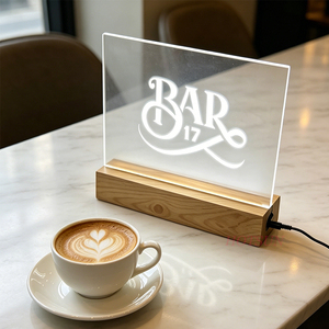 Enseigne de bar en acrylique LED, boîte lumineuse de table en acrylique <span class=keywords><strong>éclairé</strong></span>e, enseigne de logo de marque en <span class=keywords><strong>plexiglas</strong></span> avec base en bois pour bars - Product Image 2