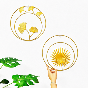 Gold Metal <b>Wall</b> Hanging Decorative <b>Leaf</b> <b>Wall</b> <b>Art</b> Round Modern Bedroom Living Room Decor - Product Image 1