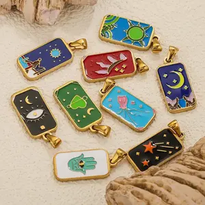 5 PCS Edelstahl vergoldete <span class=keywords><strong>Tarot</strong></span> karte Mond Anhänger für Kinder DIY Gold Halskette Ohrringe Schmuck Buntes Zubehör - Product Image 5