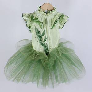 Disfraz de Danza de Hojas Verde Claro para Niños, Vestido de Tutú de Hada Brillante <span class=keywords><strong>con</strong></span> Adornos para Actuación en Escenario - Product Image 1