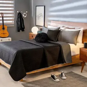 Housse de couette Vianney ultra-fine 100% polyester, noir et gris uni, réversible, literie moderne pour la maison, toutes saisons, lavable en machine - Product Image 6