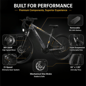 <span class=keywords><strong>Vélo</strong></span> de montagne <span class=keywords><strong>électrique</strong></span> 250W 26 pouces avec pneus larges, frein à disque mécanique, acier à haute teneur en carbone, 21 vitesses, 36V 8Ah, <span class=keywords><strong>vélo</strong></span> de montagne rapide pour adultes - Product Image 3