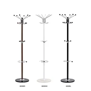 Màu trắng và màu đen hội trường góc lối vào freestanding Cây treo quần áo túi hat Áo khoác ô Giá kim loại áo móc áo đứng