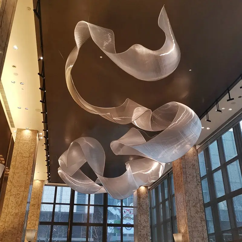 Lámpara de cinta de cristal para vestíbulo de Hotel, foco de mesa de arena con diseño de arte grande para escritorio frontal