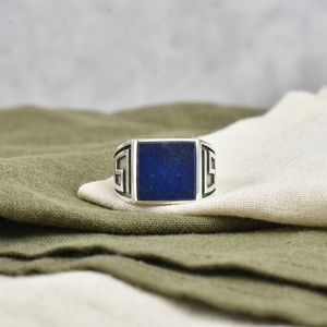 Anillo de Lapislázuli Cuadrado Vintage Hecho a Mano de Lujo para Hombre, Chapado en Plata 925, Anillo de Regalo para Novio, Fiesta o Aniversario - Product Image 5